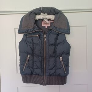 Juicy Couture Black Quilted Down Vest with Gray Details In Size Medium